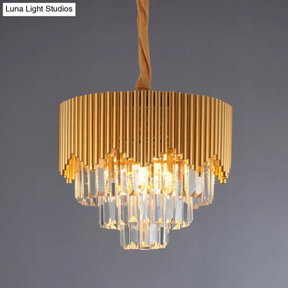 Clear Crystal Prisms Chandelier – Modern Gold Finish – 4/6/8 Heads – Great Room Pendant – 16"/19.5"/23.5" Wide