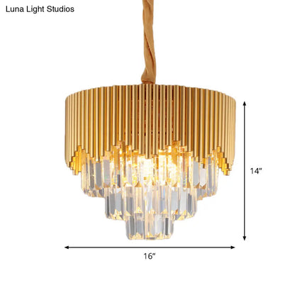 Clear Crystal Prisms Chandelier – Modern Gold Finish – 4/6/8 Heads – Great Room Pendant – 16"/19.5"/23.5" Wide