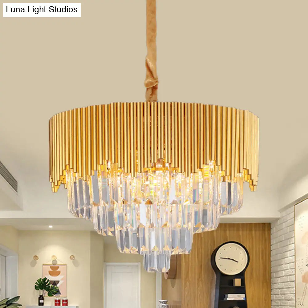 Clear Crystal Prisms Chandelier – Modern Gold Finish – 4/6/8 Heads – Great Room Pendant – 16"/19.5"/23.5" Wide