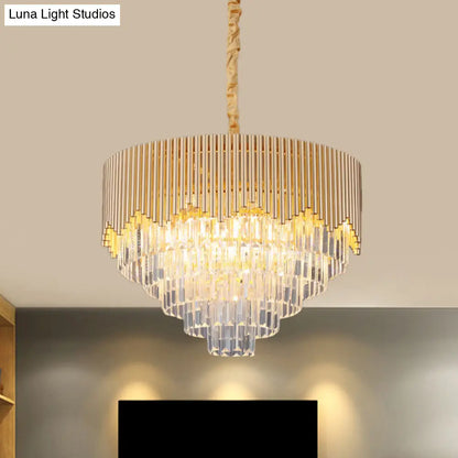 Clear Crystal Prisms Chandelier – Modern Gold Finish – 4/6/8 Heads – Great Room Pendant – 16"/19.5"/23.5" Wide