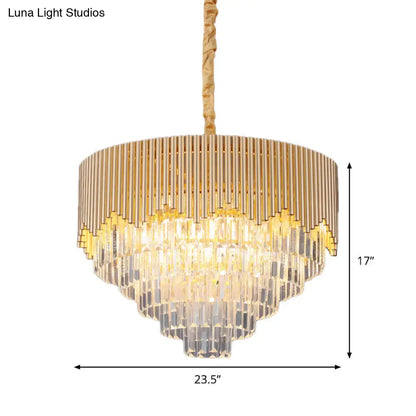 Clear Crystal Prisms Chandelier – Modern Gold Finish – 4/6/8 Heads – Great Room Pendant – 16"/19.5"/23.5" Wide