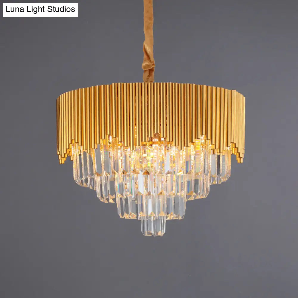 Clear Crystal Prisms Chandelier – Modern Gold Finish – 4/6/8 Heads – Great Room Pendant – 16"/19.5"/23.5" Wide