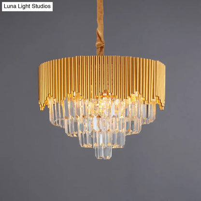 Clear Crystal Prisms Chandelier – Modern Gold Finish – 4/6/8 Heads – Great Room Pendant – 16"/19.5"/23.5" Wide