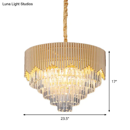 Clear Crystal Prisms Chandelier – Modern Gold Finish – 4/6/8 Heads – Great Room Pendant – 16"/19.5"/23.5" Wide
