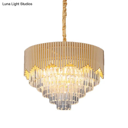Clear Crystal Prisms Chandelier – Modern Gold Finish – 4/6/8 Heads – Great Room Pendant – 16"/19.5"/23.5" Wide