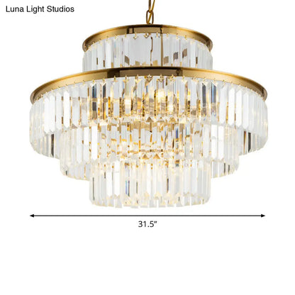 Clear Crystal Rod Chandelier - Postmodern 23.5"/31.5" Wide - 9-Light Pendant Light for Dining Room