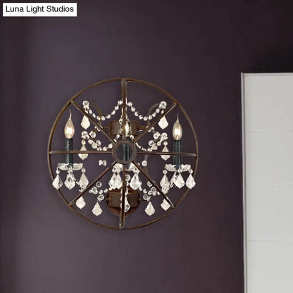 Clear Crystal Sconce Light Rust Wall Fixture - Industrial 2/3 Bulb Lighting for Living Room