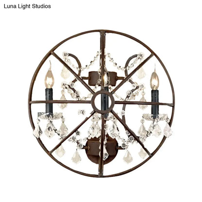 Clear Crystal Sconce Light Rust Wall Fixture - Industrial 2/3 Bulb Lighting for Living Room