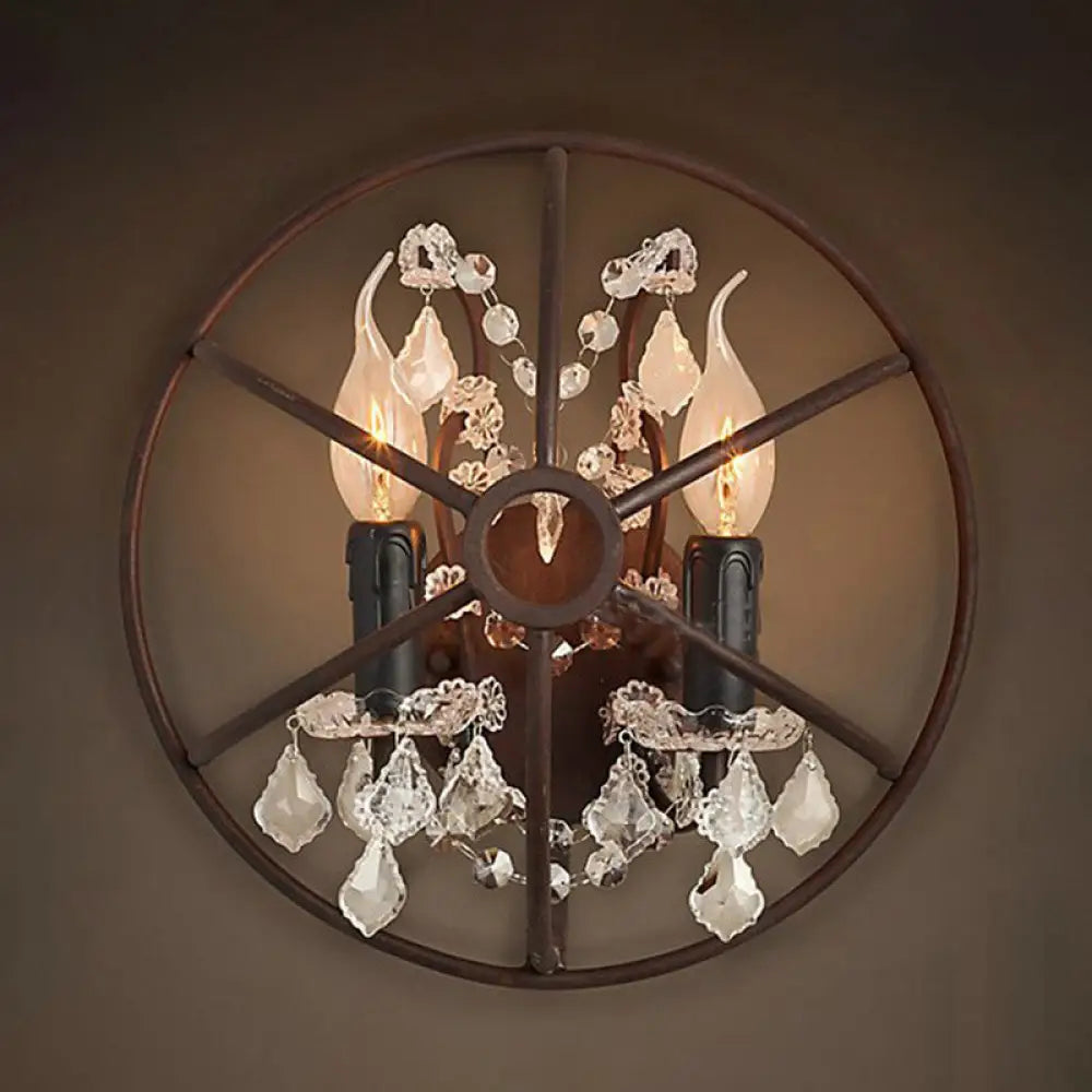 Clear Crystal Sconce Light Rust Wall Fixture - Industrial 2/3 Bulb Lighting for Living Room