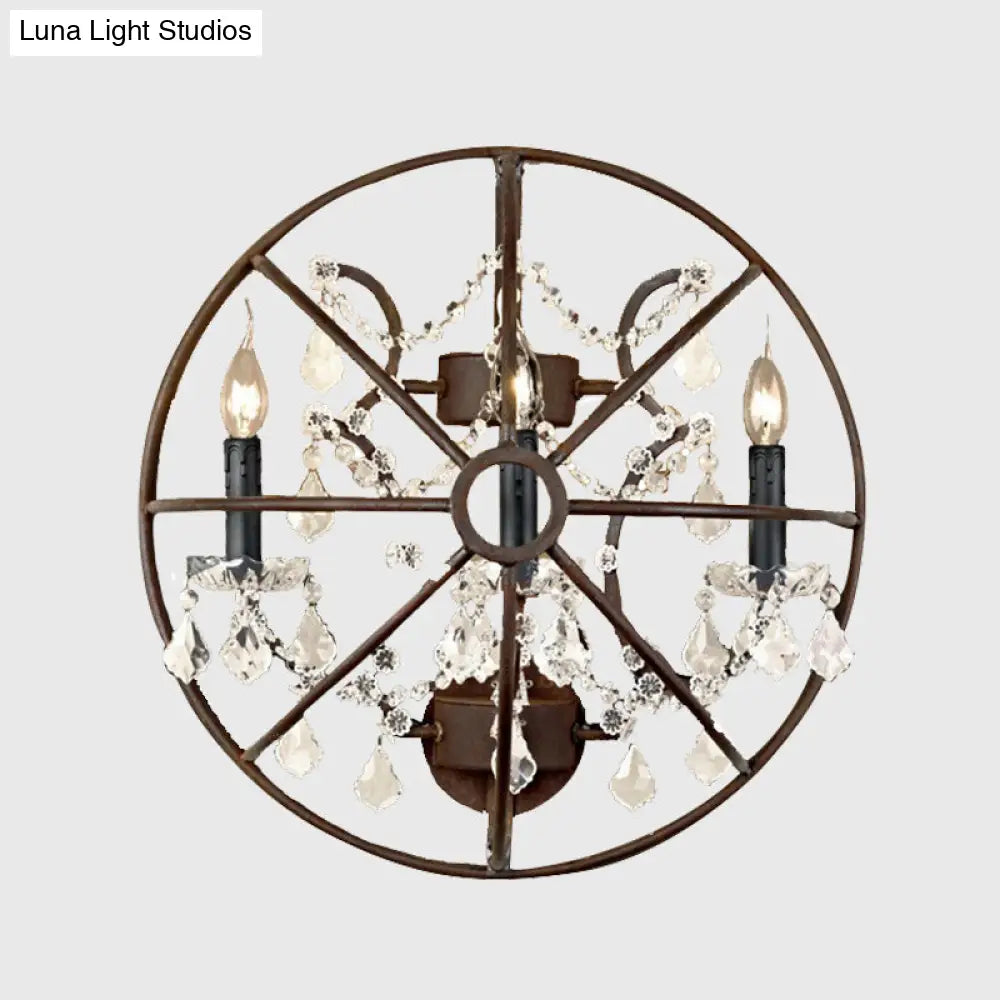 Clear Crystal Sconce Light Rust Wall Fixture - Industrial 2/3 Bulb Lighting for Living Room