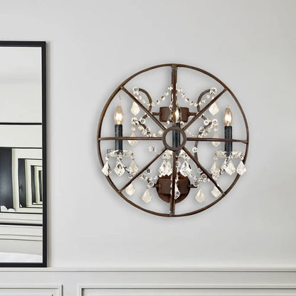 Clear Crystal Sconce Light Rust Wall Fixture - Industrial 2/3 Bulb Lighting for Living Room