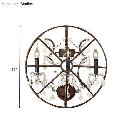 Clear Crystal Sconce Light Rust Wall Fixture - Industrial 2/3 Bulb Lighting for Living Room