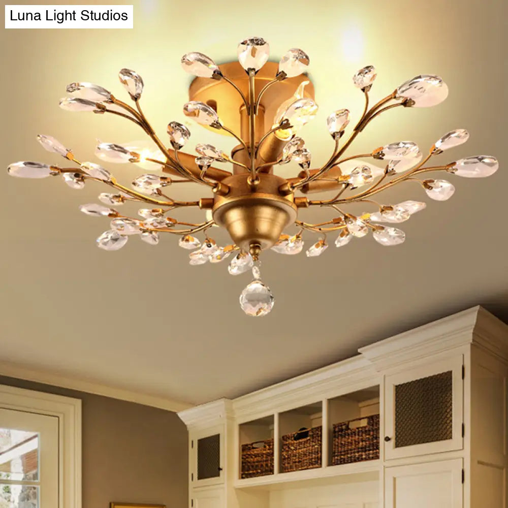 DecorBites™ DecorBites™ Clear Crystal Semi Flush Ceiling Fixture - 4 Bulb Traditional Branching Design for Bedroom
