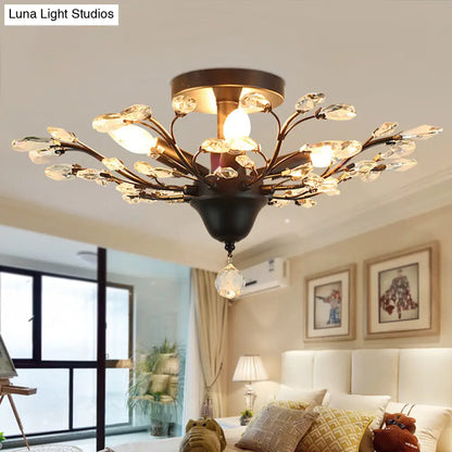 DecorBites™ DecorBites™ Clear Crystal Semi Flush Ceiling Fixture - 4 Bulb Traditional Branching Design for Bedroom