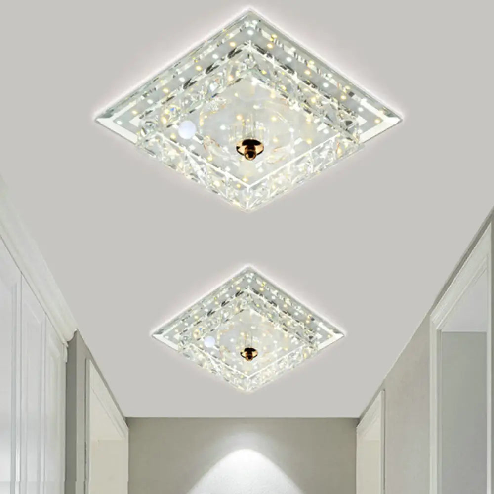 DecorBites™ DecorBites™ Clear Crystal Square LED Flush Mount Ceiling Light - Simple & Elegant 7"/9.5" Wide Flush Fixture