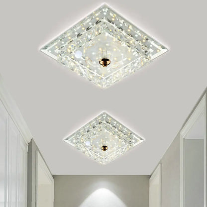DecorBites™ DecorBites™ Clear Crystal Square LED Flush Mount Ceiling Light - Simple & Elegant 7"/9.5" Wide Flush Fixture