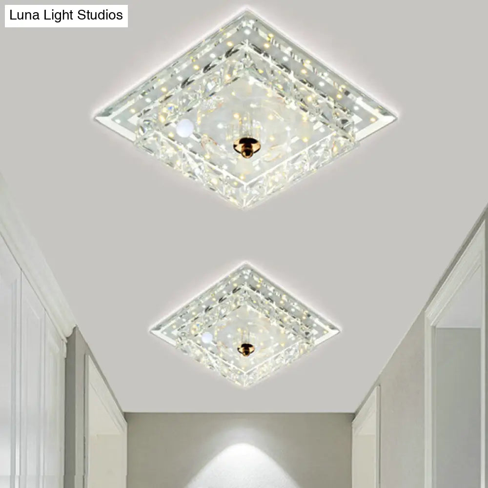 DecorBites™ DecorBites™ Clear Crystal Square LED Flush Mount Ceiling Light - Simple & Elegant 7"/9.5" Wide Flush Fixture