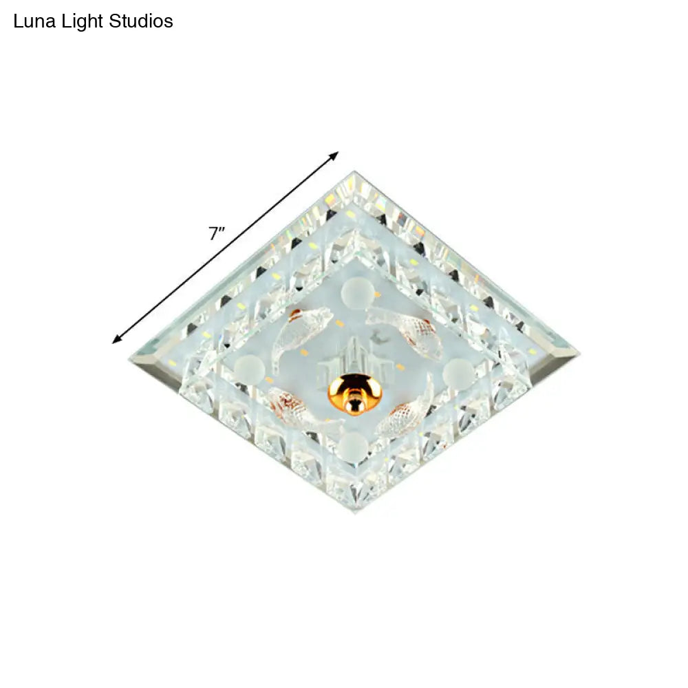 DecorBites™ DecorBites™ Clear Crystal Square LED Flush Mount Ceiling Light - Simple & Elegant 7"/9.5" Wide Flush Fixture