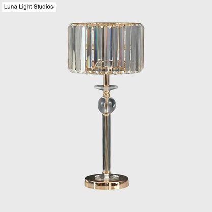 Clear Crystal Table Lamp with Drum Shade - Modern Bedchamber Nightstand Light in Champagne, 10"/8" W