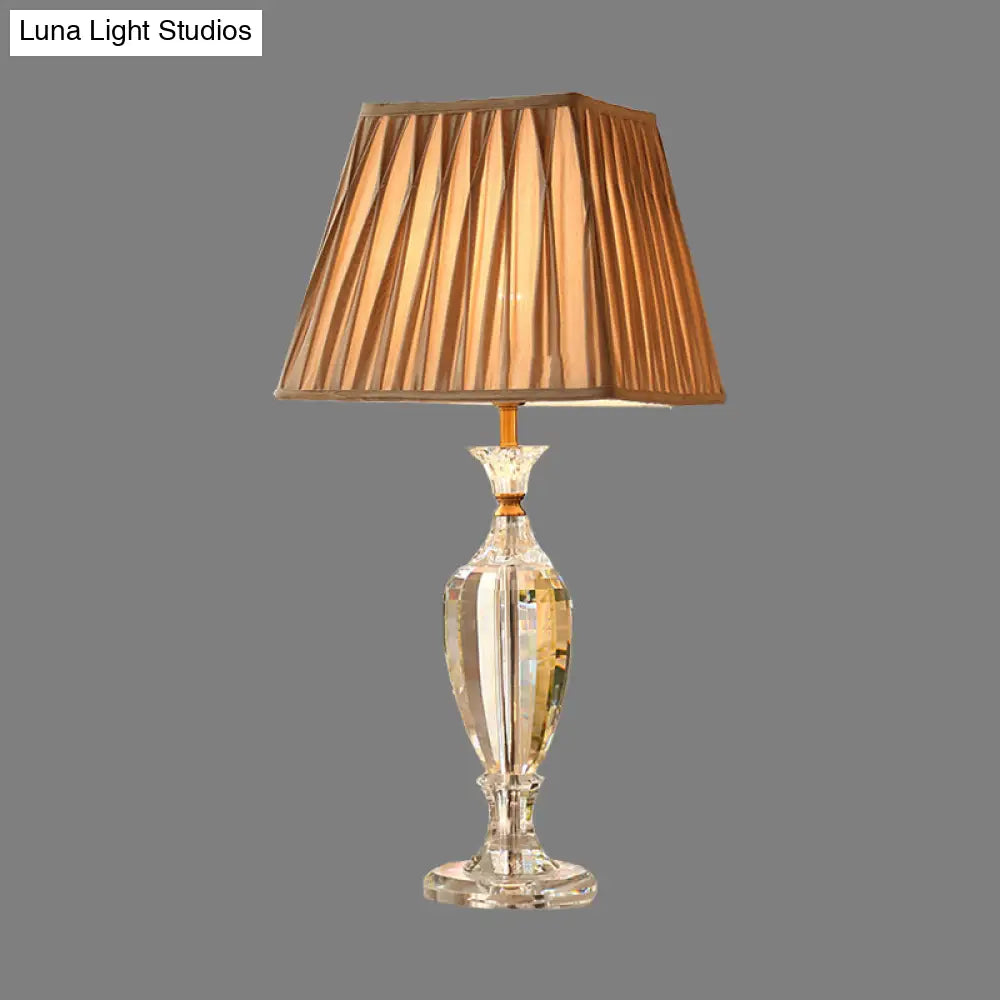 Lámpara de escritorio con forma de jarrón de cristal transparente - Lámpara de mesa nocturna contemporánea de 1 bombilla en color beige