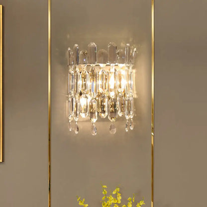 DecorBites™ Clear Crystal Wall Sconce with 2 Semi-Drum Heads - Modern Living Room Lighting Fixture