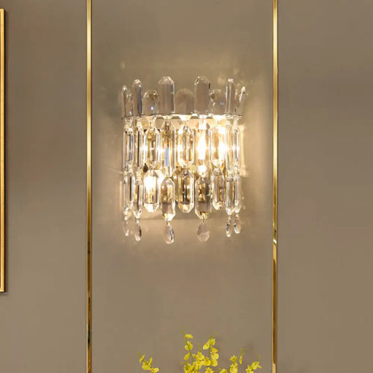 DecorBites™ Clear Crystal Wall Sconce with 2 Semi-Drum Heads - Modern Living Room Lighting Fixture