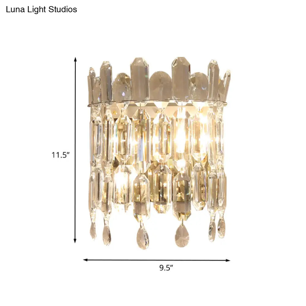 DecorBites™ Clear Crystal Wall Sconce with 2 Semi-Drum Heads - Modern Living Room Lighting Fixture