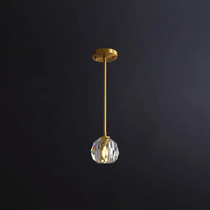 Clear Cut Crystal Gold Pendant Lamp with Simple Ball Design - 1 Bulb Bedside Light