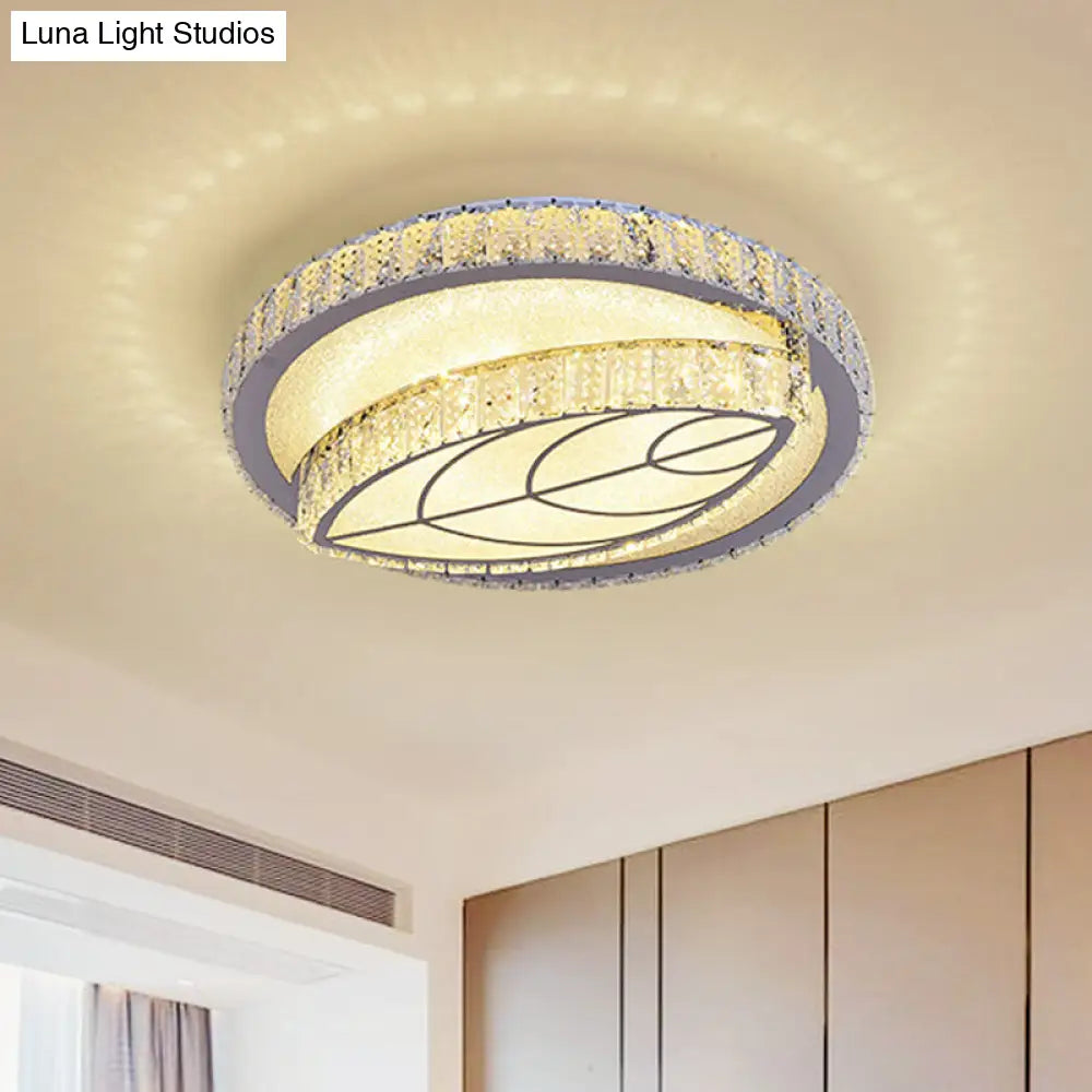 DecorBites™ DecorBites™ Clear Cut Crystal LED Flushmount Ceiling Light - Modern Leaf Design for Bedroom Lighting