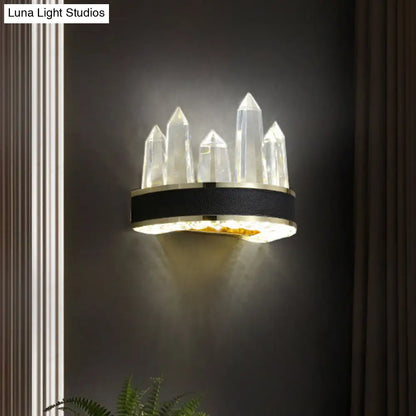DecorBites™ Clear Cut Crystal LED Wall Sconce in Black- Contemporary Wall Mount Lighting for Sitting Room