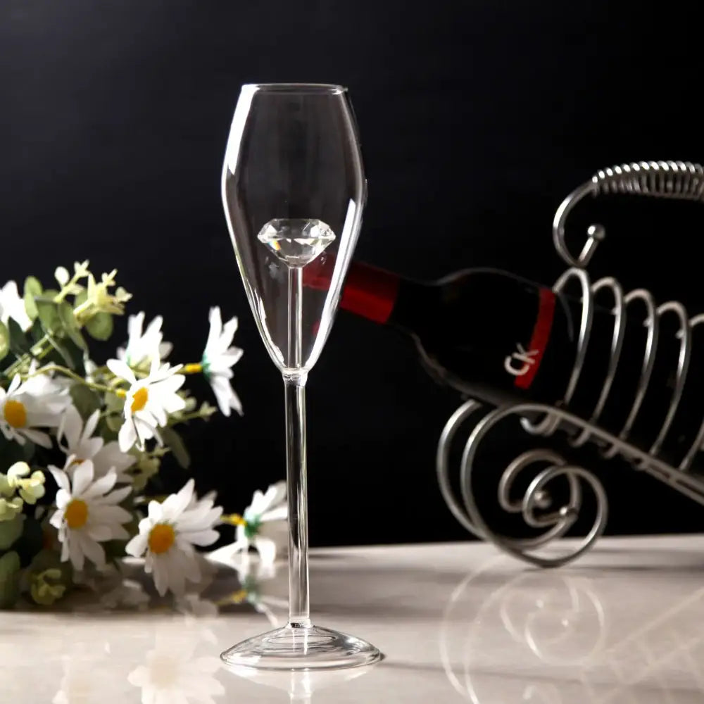 Clear diamond glass champagne flute with a faceted diamond-shaped centerpiece ideal for dining room stemware decorbites clear diamond