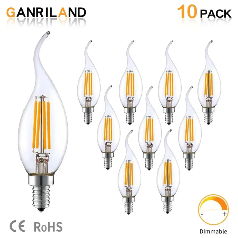 Clear dimmable led filament candle bulbs c35 4w dimmable with silver base 10-pack by ganriland for dining room use