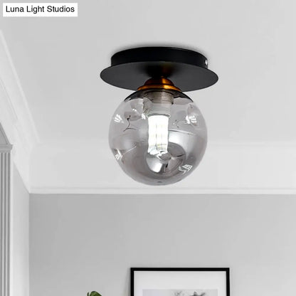 DecorBites™ DecorBites™ Clear Dimpled Glass 1-Bulb Flush Mount Light Fixture for Corridors in Black
