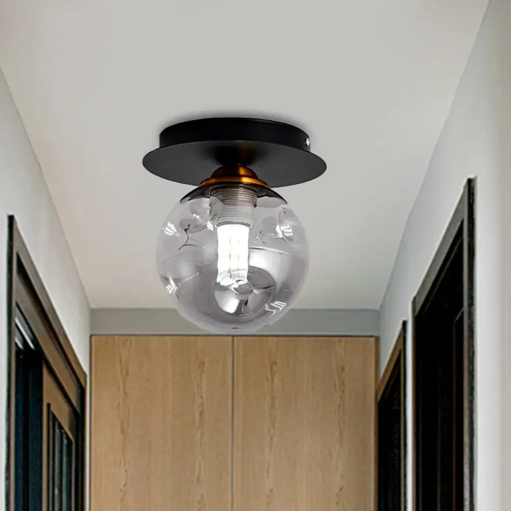 DecorBites™ DecorBites™ Clear Dimpled Glass 1-Bulb Flush Mount Light Fixture for Corridors in Black