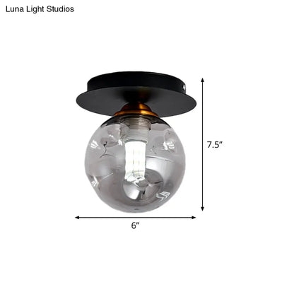 DecorBites™ DecorBites™ Clear Dimpled Glass 1-Bulb Flush Mount Light Fixture for Corridors in Black