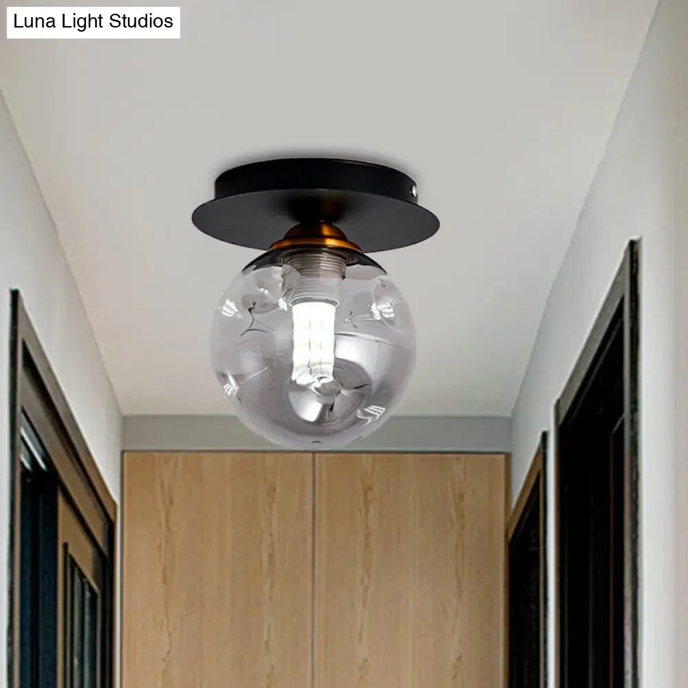 DecorBites™ DecorBites™ Clear Dimpled Glass 1-Bulb Flush Mount Light Fixture for Corridors in Black