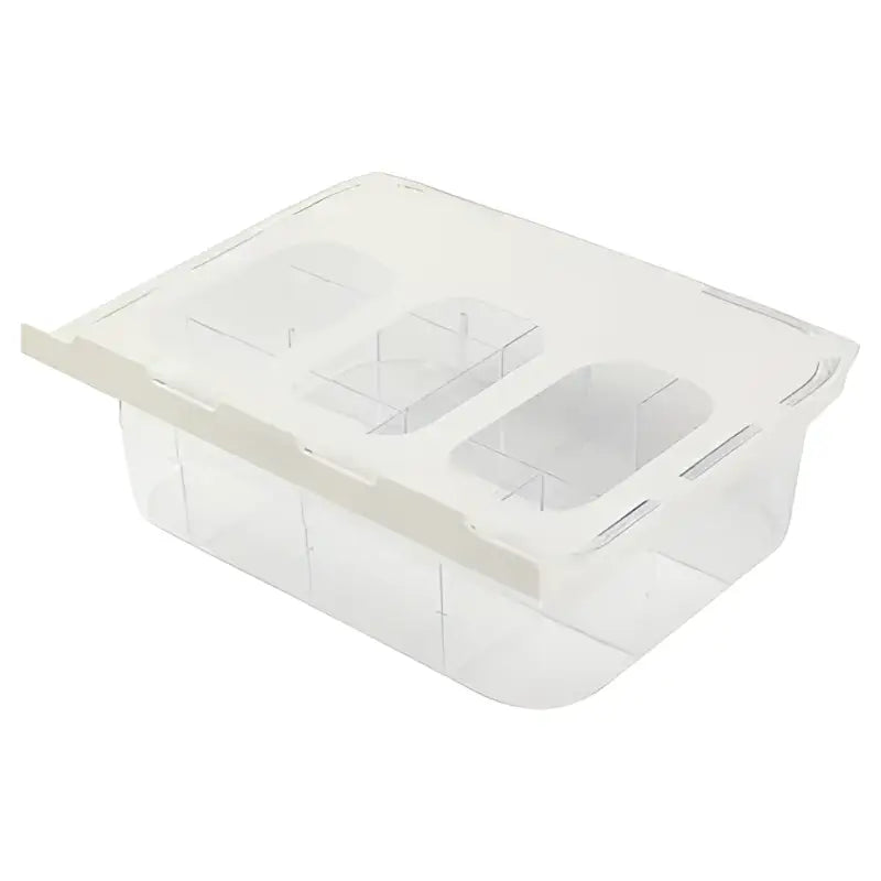 Clear plastic drawer closet organizer with matching lid and internal compartments for bedroom wardrobe storage