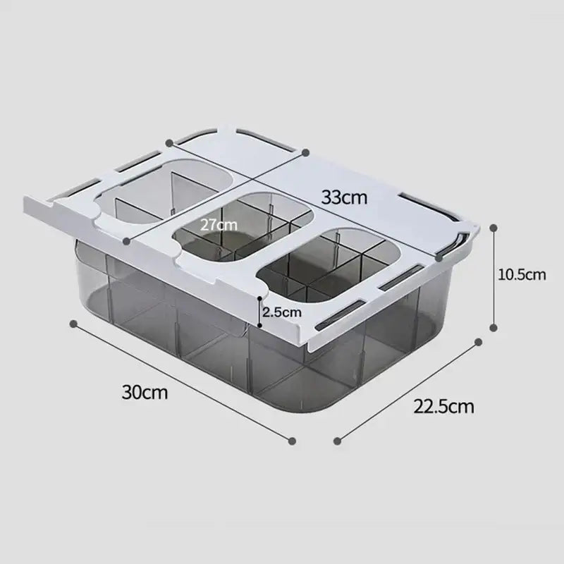 White and transparent plastic drawer closet organizer with three compartments and a hinged lid for bedroom wardrobe storage
