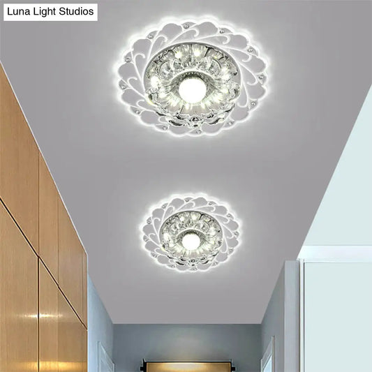 DecorBites™ DecorBites™ Clear Faceted Crystal LED Foyer Ceiling Light Fixture – Bloom Flushmount Lighting with Modern Touch