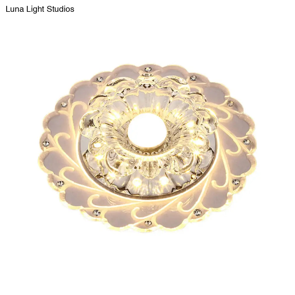 DecorBites™ DecorBites™ Clear Faceted Crystal LED Foyer Ceiling Light Fixture – Bloom Flushmount Lighting with Modern Touch