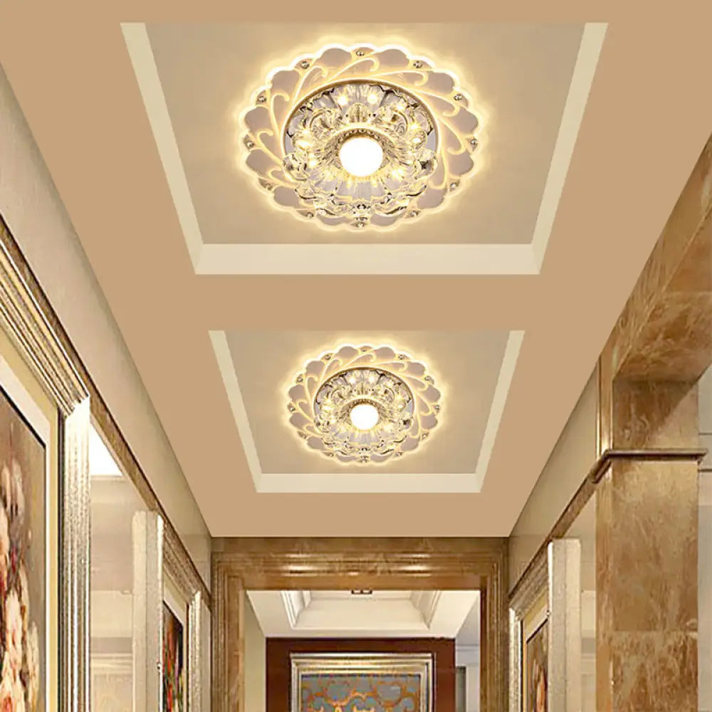 DecorBites™ DecorBites™ Clear Faceted Crystal LED Foyer Ceiling Light Fixture – Bloom Flushmount Lighting with Modern Touch