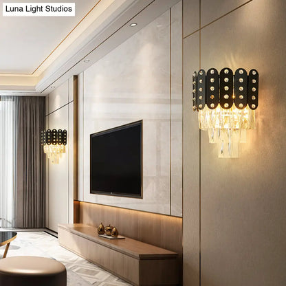 Lámpara de pared DecorBites™ de cristal facetado transparente: 3 luces, 3 niveles, montaje en pared. Diseño contemporáneo en negro.