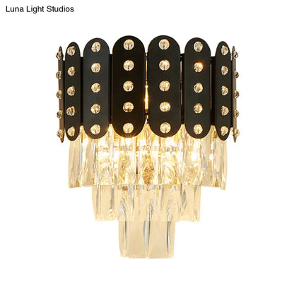 Lámpara de pared DecorBites™ de cristal facetado transparente: 3 luces, 3 niveles, montaje en pared. Diseño contemporáneo en negro.