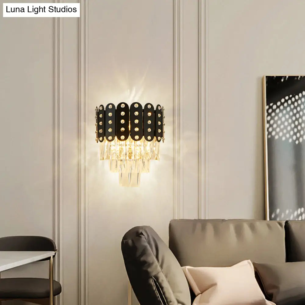 Lámpara de pared DecorBites™ de cristal facetado transparente: 3 luces, 3 niveles, montaje en pared. Diseño contemporáneo en negro.
