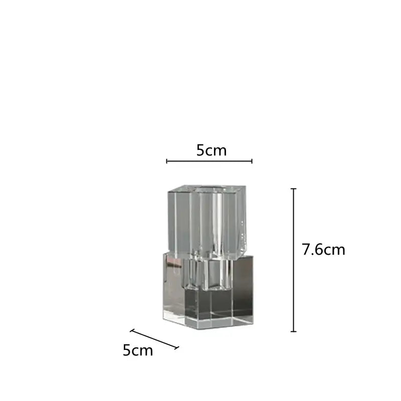 Clear crystal candle holder with geometric faceted design 5cm wide by 7.6cm tall for decorbites geometric glass vase stack decor