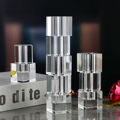 Clear crystal block candle holders with geometric stacked rectangular design for decorbites geometric glass vase stack decor