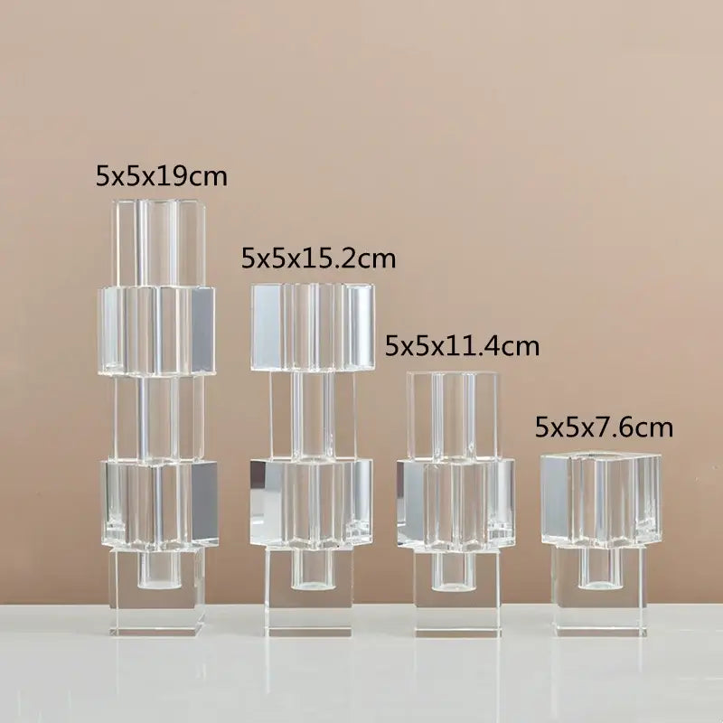 Clear acrylic geometric glass vase stack with fluted tiered design in varying heights for living room decorbites decor