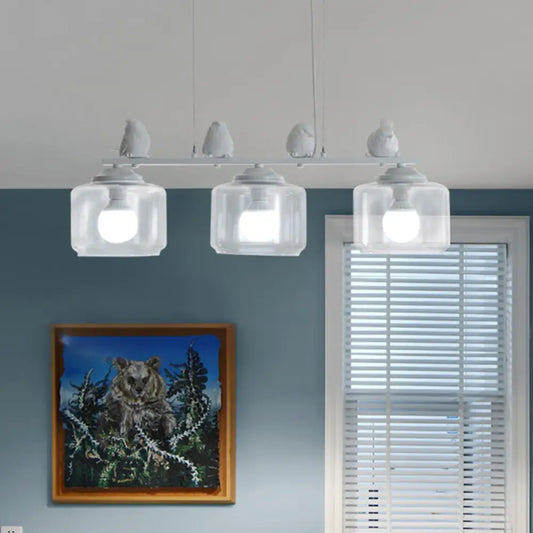 DecorBites™ Clear Glass 3-Bulb Island Lighting Fixture: Traditional White Hanging Light Kit with Birds - Perfect for Dining Room" 

Note: The revised title focuses on the essential components while keeping it concise.