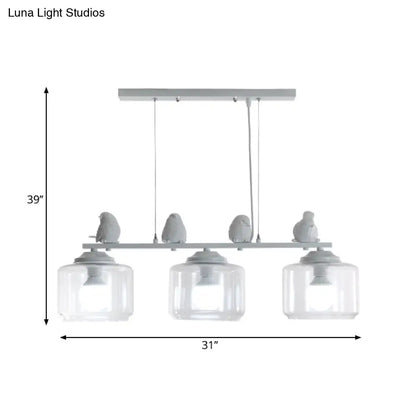 DecorBites™ Clear Glass 3-Bulb Island Lighting Fixture: Traditional White Hanging Light Kit with Birds - Perfect for Dining Room" 

Note: The revised title focuses on the essential components while keeping it concise.