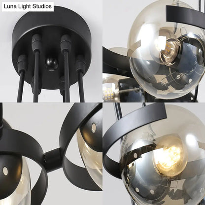 Lámpara de techo colgante con bola de cristal transparente - Lámpara de techo negra contemporánea de 6 luces para comedor